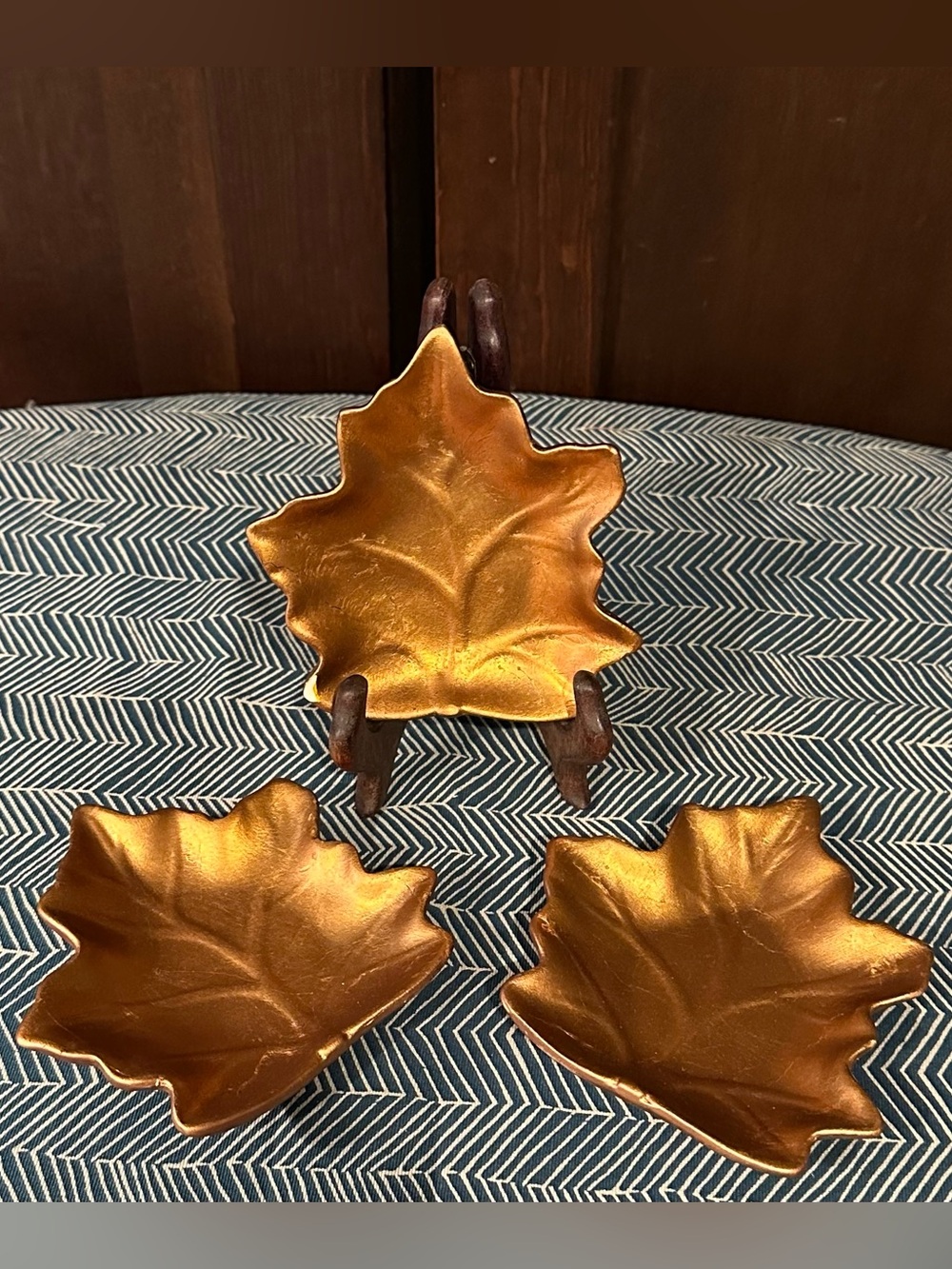 Pier 1 Imports • set of 3 bronze colored leaf dishes • ceramic • in box